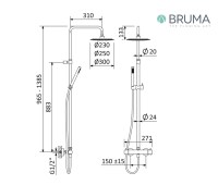 MEDIDAS COLUMNA DUCHA TERMOSTATICA AJUSTABLE ALTURA ELO BRUMA